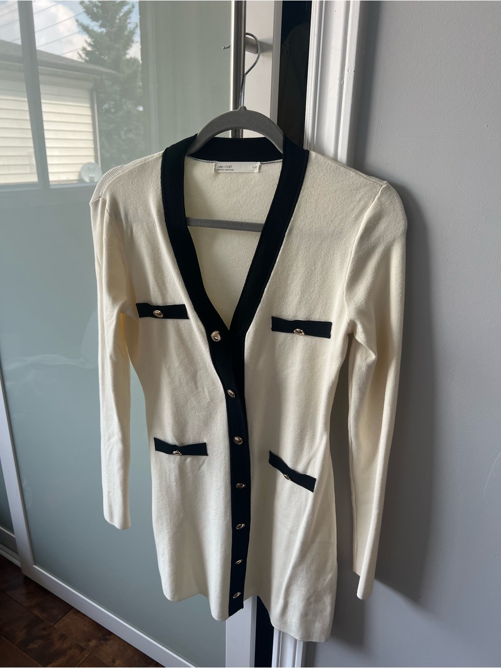 OAK + FORT Ivory with Black Trim Knit Dress